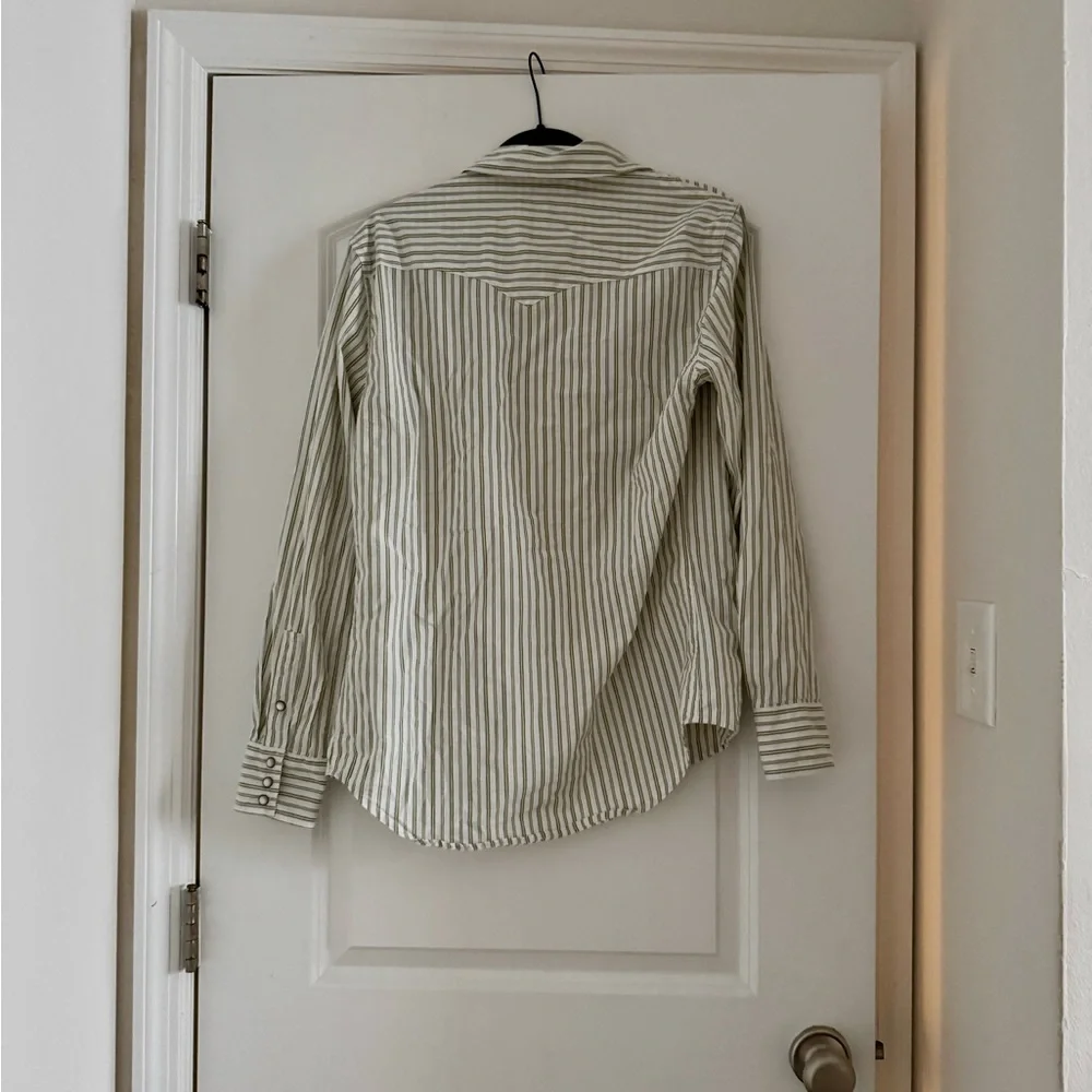 Tecovas Green and White Striped Long Sleeve Button Down Shirt - Picture 2 of 5